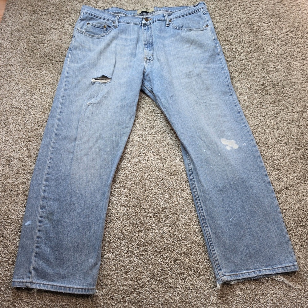VINTAGE Wrangler Authentics Relaxed Fit Jeans Mens 40x29 Blue Distressed Painter